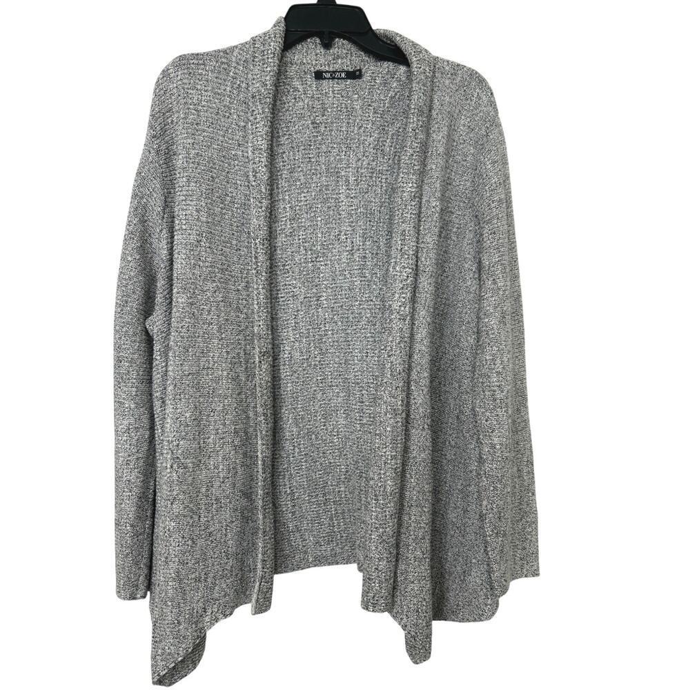 NIC & ZOE Light Gray Cotton Blend Open Front Cardigan Sweater 1X Neutral